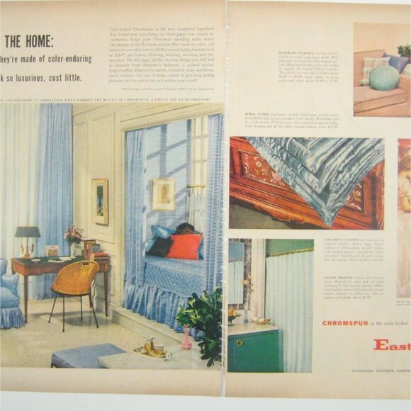 Vintage 1950s Eastman Chromspun Advertisement Home Decor 2 Page Print AD MOD Dec - Picture 2 of 2